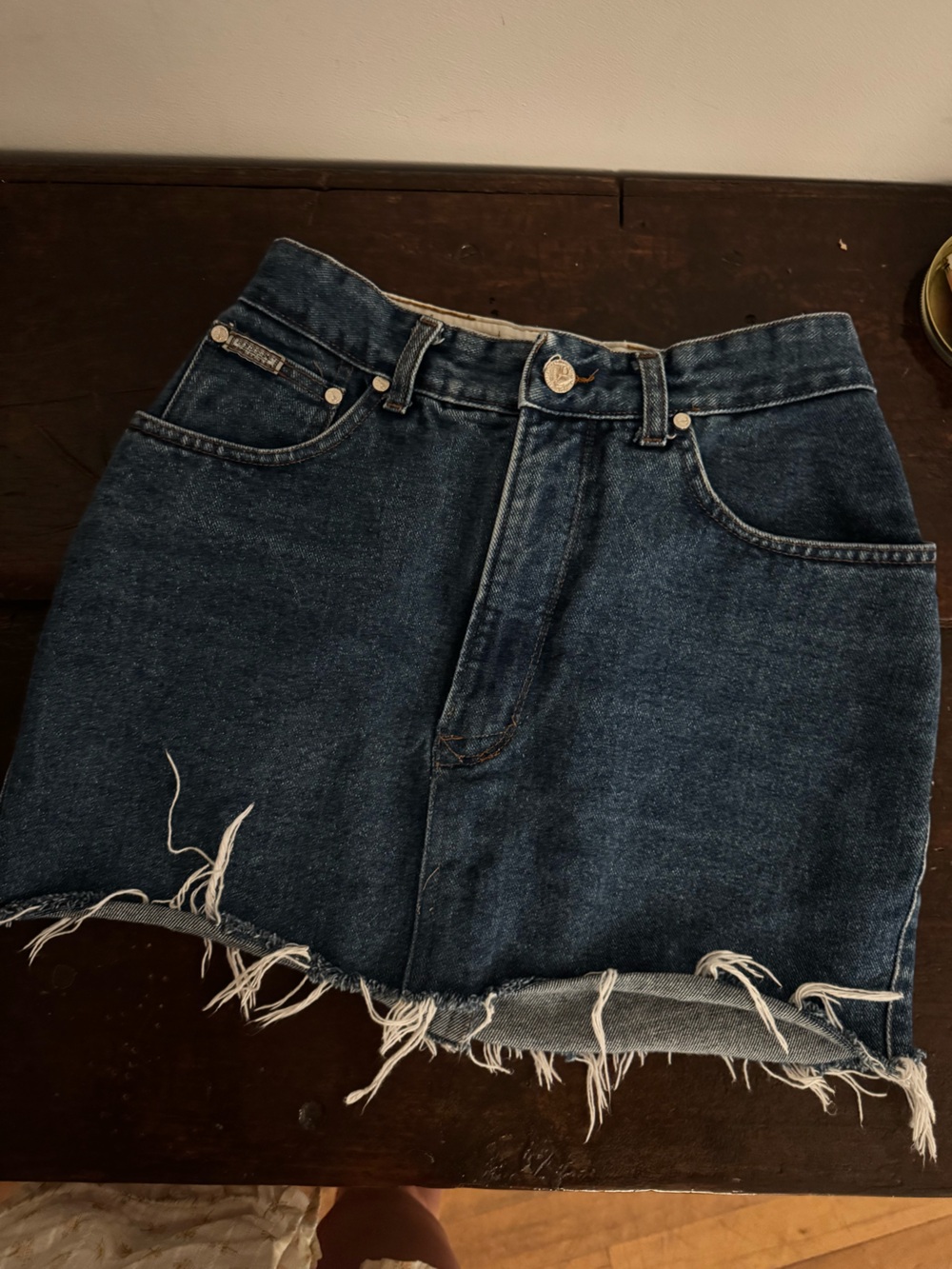 Fendi Dark Blue Denim Mini Skirt with Frayed Hem